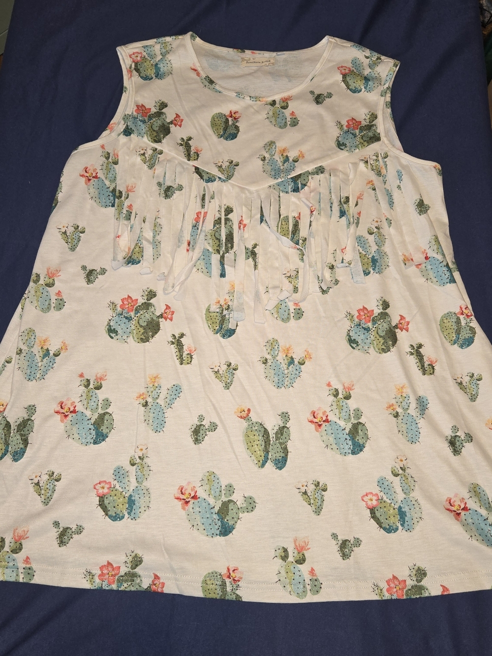 Colorful Lightweight Southwest‎ Cactus Fringe Tank Womens XL